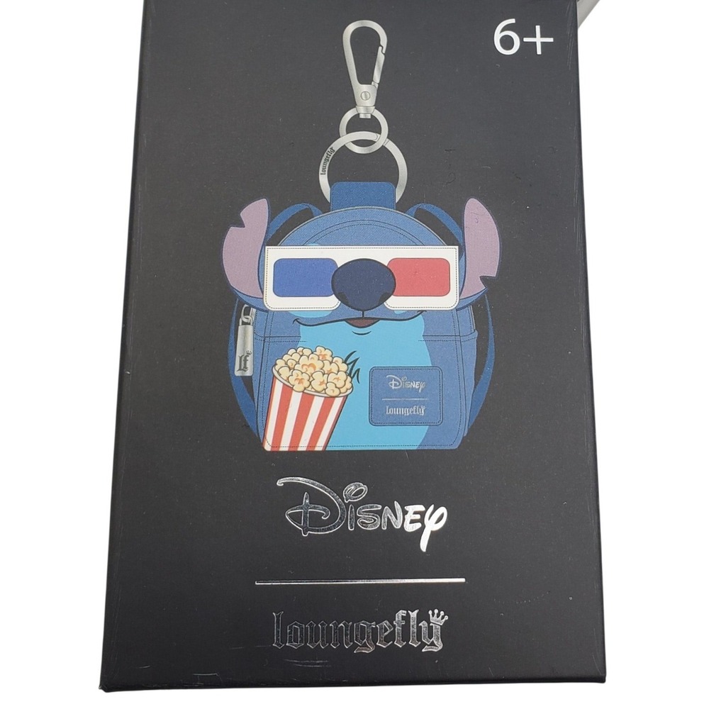Disney Loungefly Micro Bag Charm Blue Stitch AMC Popcorn 3D Glasses Backpack New